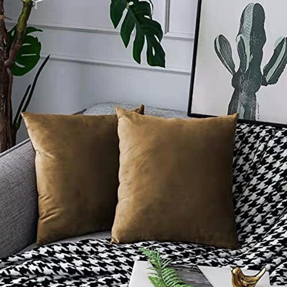 1985 Golden Velvet Throw Pillow Covers Euro Soft Solid Square Decorative